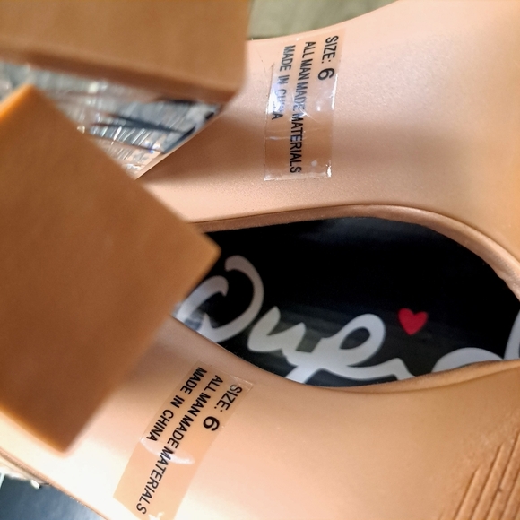 Qupid | lt champagne satin ~ clear chunk high heel with ankle buckle - Picture 9 of 9